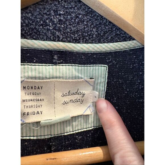 Anthropologie Saturday Sunday Blue Open Wrap Cardigan Boucle Size Medium - Picture 7 of 9